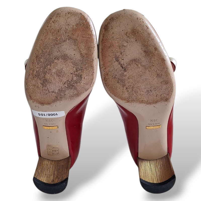 Scarpin Gucci Verniz Vinho com Pérola-38 Scarpin Gucci Verniz Vinho com Pérola-38