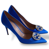 Scarpin Gucci em Tecido Azul Royal com Fivela de Pedras-36