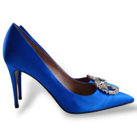 Scarpin Gucci em Tecido Azul Royal com Fivela de Pedras-36