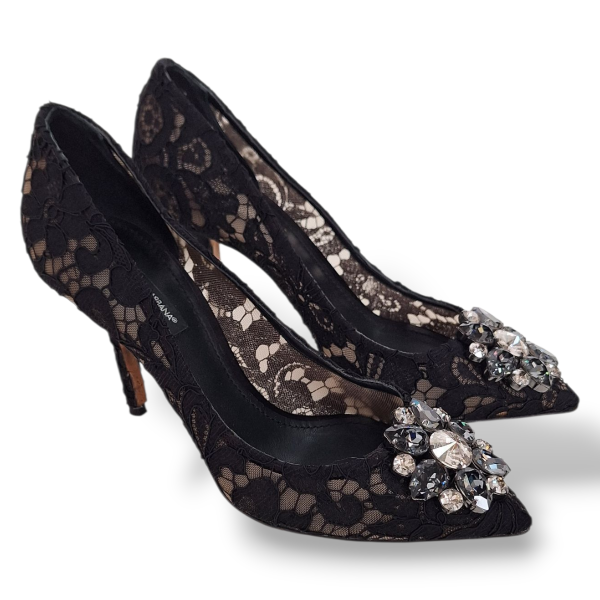 Scarpin Dolce Gabbana Preto com Pedras-35 Scarpin Dolce Gabbana Preto com Pedras-35