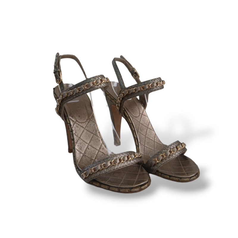 Slingback Chanel Chain Metalizada Dourada - 36 