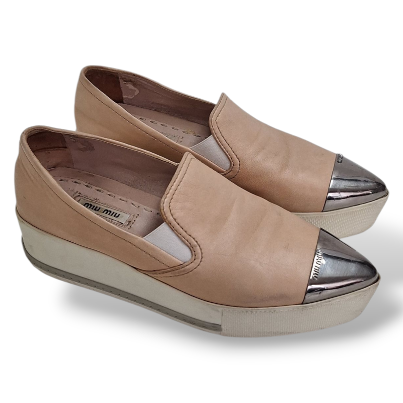 Slip On Miu Miu Couro Bege-35 Slip On Miu Miu Couro Bege-35