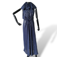 Vestido Adriana Degreas com Lantejoula Azul Marinho-P