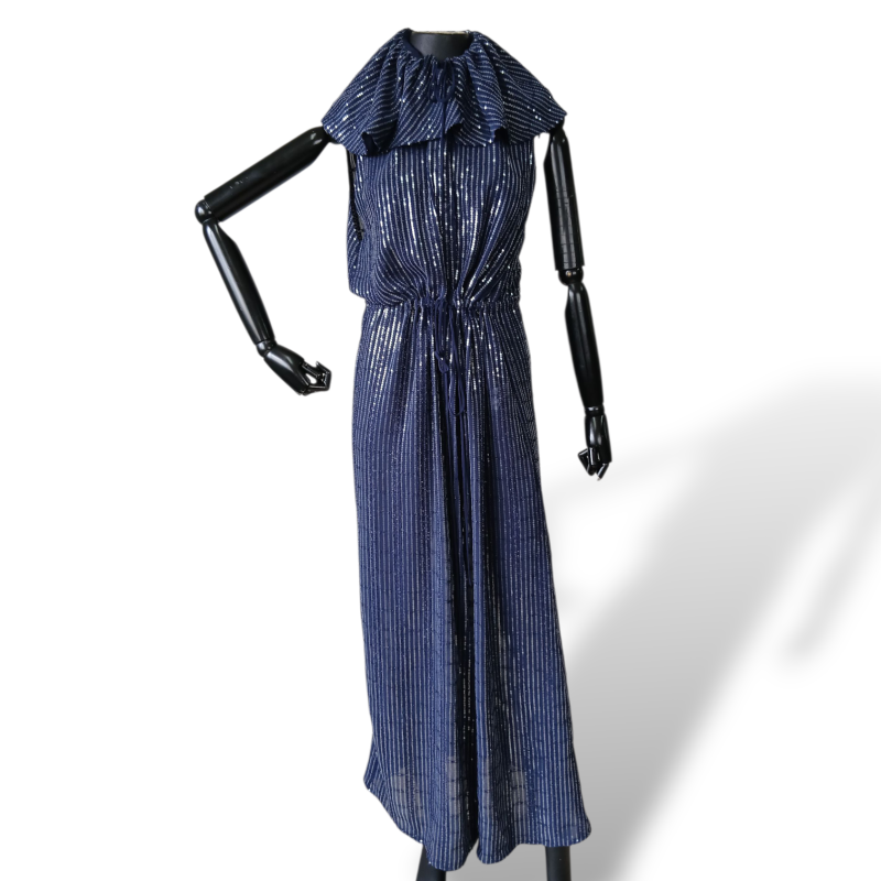 Vestido Adriana Degreas com Lantejoula Azul Marinho-P