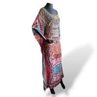 Caftan Camilla de Seda Estampado e Bordado