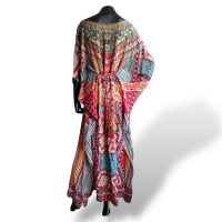 Caftan Camilla de Seda Estampado e Bordado