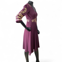 Vestido De Seda Temperley Vinho com Aplicações Douradas-36