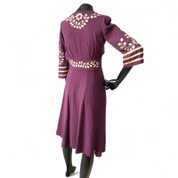 Vestido De Seda Temperley Vinho com Aplicações Douradas-36