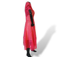 Vestido Limonada Pink em Guipir Vermelho com Botões Strass-M