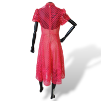 Vestido Limonada Pink em Guipir Vermelho com Botões Strass-M