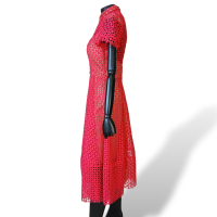 Vestido Limonada Pink em Guipir Vermelho com Botões Strass-M