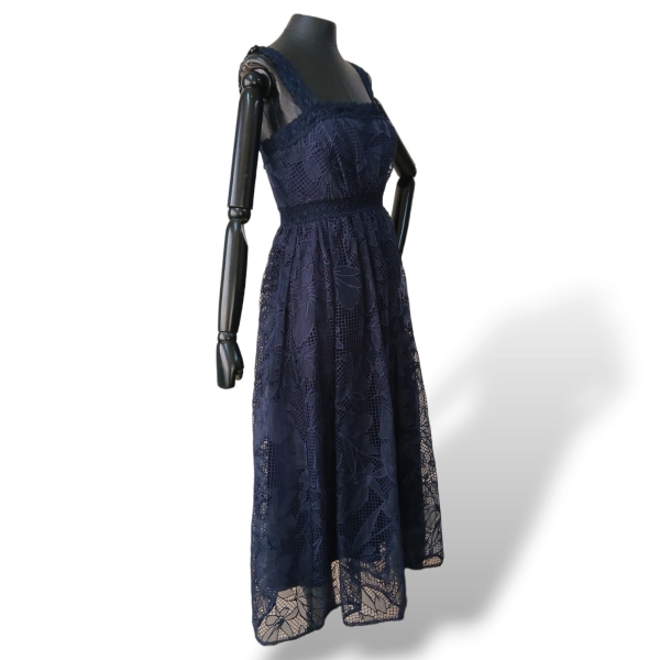 Vestido Monique Lhuillier Renda Azul Marinho - 40 