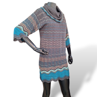 Vestido Missoni Cinza Listras Horizontais Azul e Laranja-38