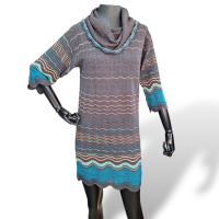 Vestido Missoni Cinza Listras Horizontais Azul e Laranja-38