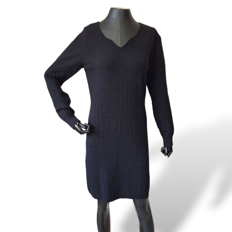 Vestido Mixed em Cashmere Preto-M Vestido Mixed em Cashmere Preto-M