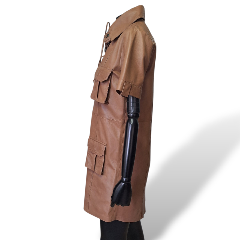 Vestido Talie NK em Couro Caramelo - 40