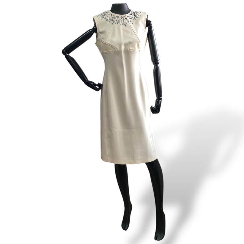 Vestido Louis Vuitton Cru com Detalhes na Gola - 38 Vestido Louis Vuitton Cru com Detalhes na Gola - 38