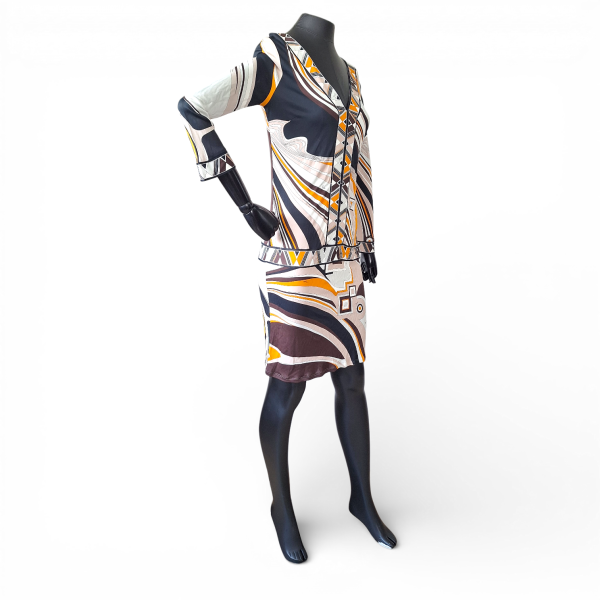 Vestido Emilio Pucci Preto, Bege e Laranja-36