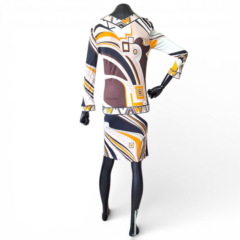 Vestido Emilio Pucci Preto, Bege e Laranja-36