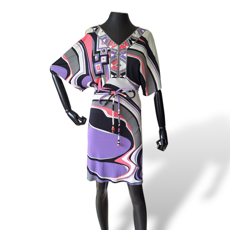 Vestido Emilio Pucci Estampado Tons Rosa e Roxo-40 Vestido Emilio Pucci Estampado Tons Rosa e Roxo-40