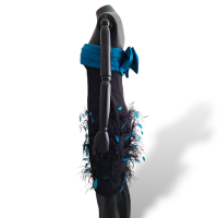 Vestido Sandro Barros Preto com Plumas Azul Turquesa - 38
