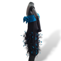 Vestido Sandro Barros Preto com Plumas Azul Turquesa - 38