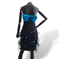 Vestido Sandro Barros Preto com Plumas Azul Turquesa - 38