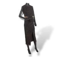 Vestido Self Portrait Preto com Strass Manga Comprida-44