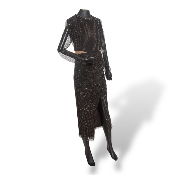 Vestido Self Portrait Preto com Strass Manga Comprida-44 Vestido Self Portrait Preto com Strass Manga Comprida-44