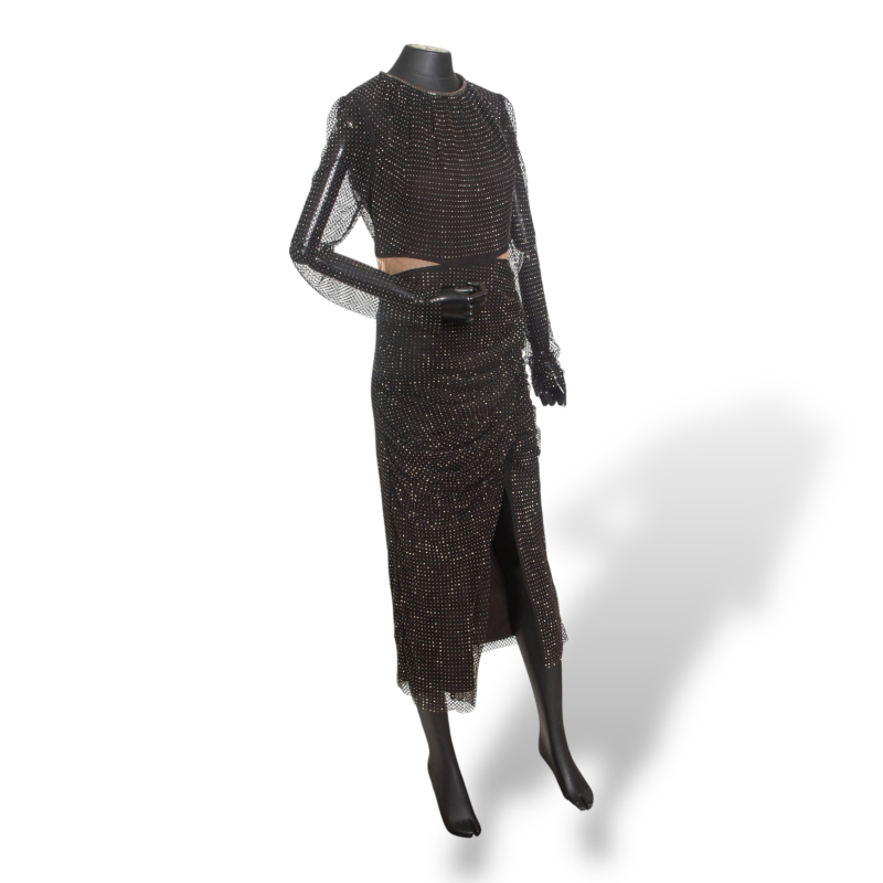 Vestido Self Portrait Preto com Strass Manga Comprida-44 Vestido Self Portrait Preto com Strass Manga Comprida-44