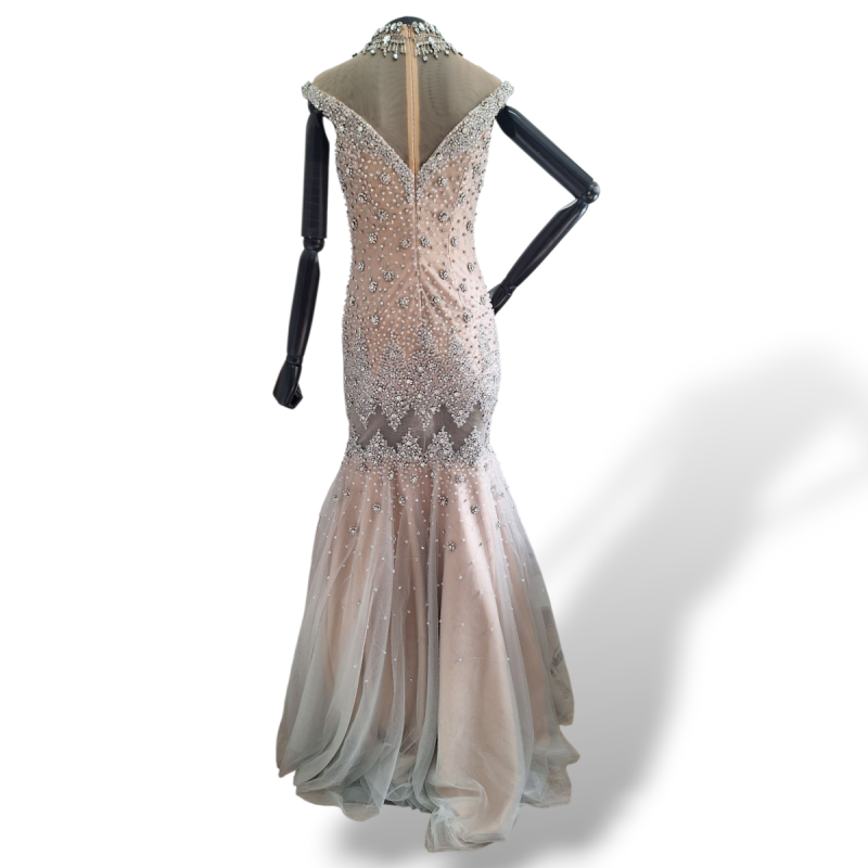 Vestido Terani Couture Bordado com Tule Nude - 38