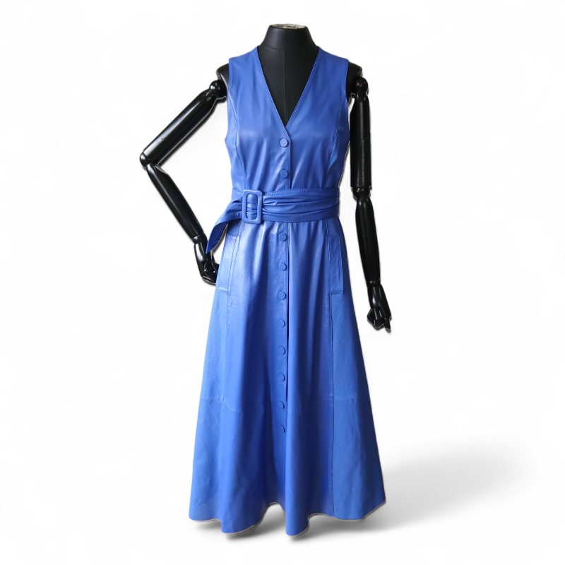 Vestido Twenty Seven de Couro Azul com Cinto-P