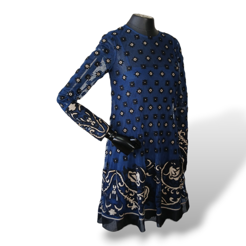 Vestido Red Valentino Tule Marinho Bordado - 38 