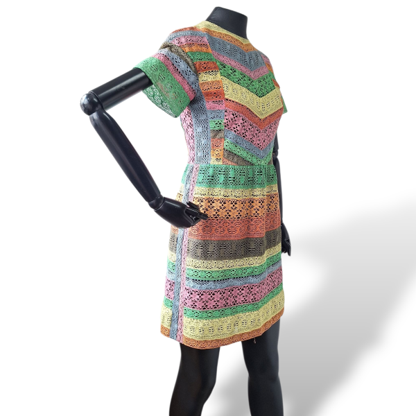 Vestido Valentino De Renda Com Listras Coloridas-36