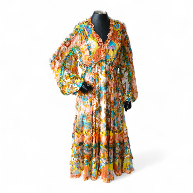 Vestido Zimmermann Florido Colorido Amarelo, Azul, Laranja Comprido-36