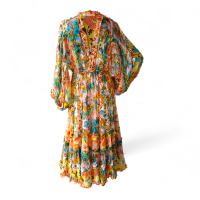 Vestido Zimmermann Florido Colorido Amarelo, Azul, Laranja Comprido-36