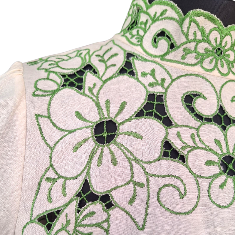 Vestido Zimmermann em Linho Off White e Verde-38 Vestido Zimmermann em Linho Off White e Verde-38