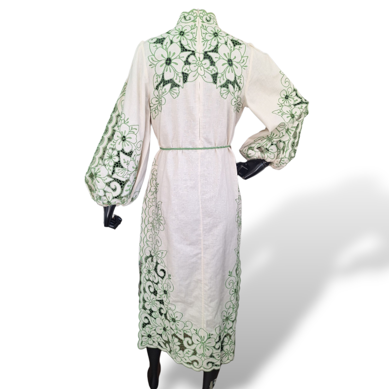Vestido Zimmermann em Linho Off White e Verde-38