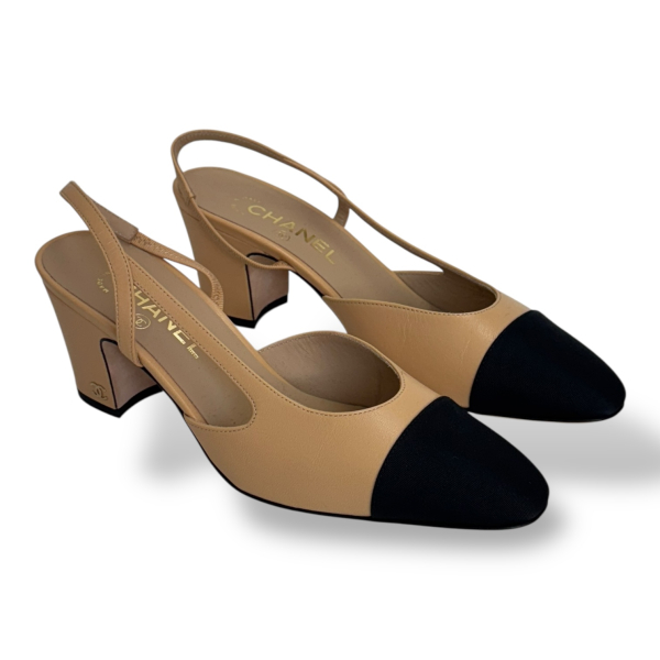 Slingback Chanel Bicolor Ponteira em Gorgurão Preto-37