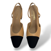 Slingback Chanel Bicolor Ponteira em Gorgurão Preto-37