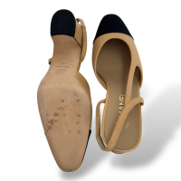 Slingback Chanel Bicolor Ponteira em Gorgurão Preto-37