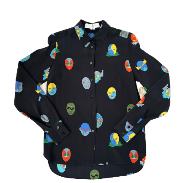 Camisa Stella Mccartney Seda Estampada Preta-M  Camisa Stella Mccartney Seda Estampada Preta-M