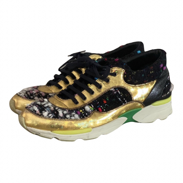  Tênis Chanel Tweed Low Top Dourado