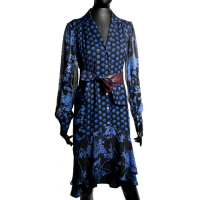 Vestido Diane Von Furstenberg Seda Preta Estampada Azul