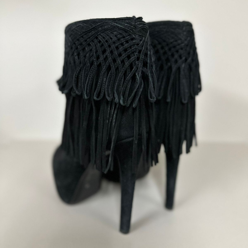 Ankle Boot Christian Dior Suede Preta Franja-35