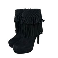 Ankle Boot Christian Dior Suede Preta Franja-35