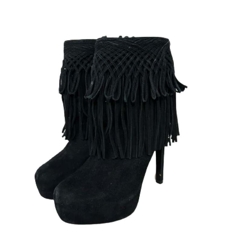 Ankle Boot Christian Dior Suede Preta Franja-35 Ankle Boot Christian Dior Suede Preta Franja-35