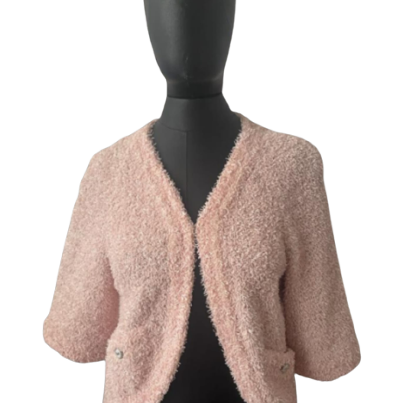 Casaco Chanel Boucle Rosa-36 Casaco Chanel Boucle Rosa-36