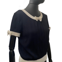 Blusa Chanel Azul C/ Laço Off-White - 38