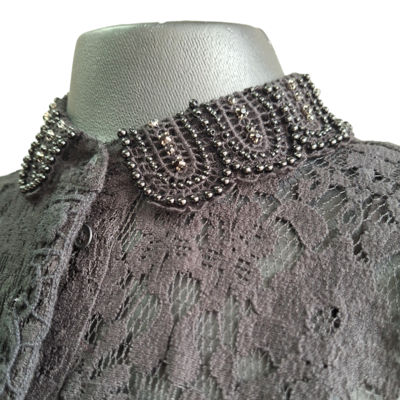 Blusa Ellie Tahari Preta Rendada-36